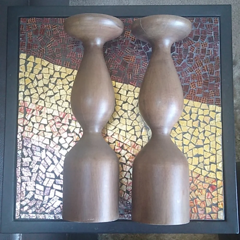 Crate&Barrel Elegant Brown Wooden Candle Holders